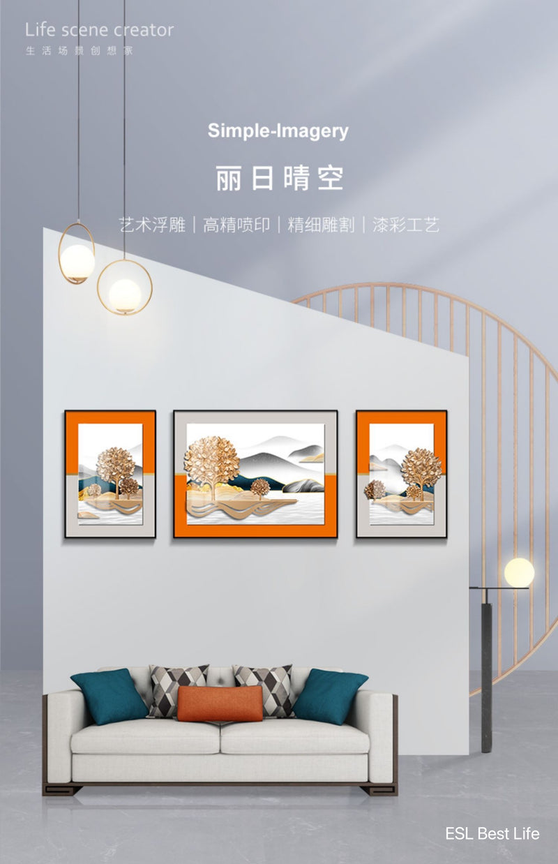 装饰画客厅晶瓷画三联简约沙发背景墙现代挂画3D浮雕立体壁画